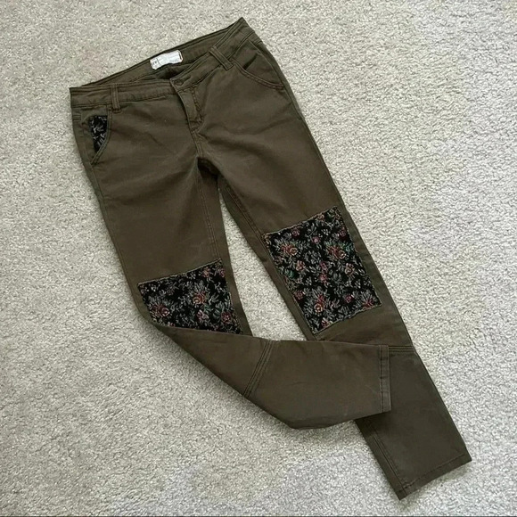 Free People Skinny Patchwork Pants Jeans Women Size 0 Army Green Urban Outfitter
